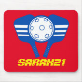 Monogram elegante rode en blauwe Pickleball speler Muismat (Voorkant)