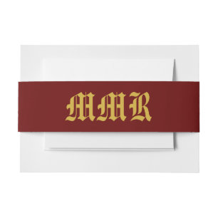 Monogram Elegante Rood & Gouden Huwelijk Uitnodigingen Wikkel