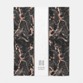 Monogram Elegante Roze Goud Zwarte Marmer Fleece Deken (Voorkant)