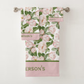 Monogram Elegante Roze Groene Bloem Bloemen Groene Bad Handdoek (Insitu)