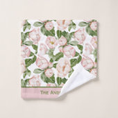 Monogram Elegante Roze Groene Bloem Bloemen Groene Bad Handdoek (Wasdoekje)