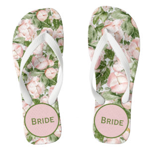 Monogram Elegante Roze Groene Bloem Bruid Teenslippers