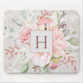 Monogram Elegante Roze Pioen Bloem Marmer Muismat (Voorkant)