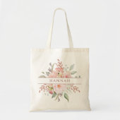 Monogram Elegante Roze Roos Pioen Bloem Tote Bag (Voorkant)