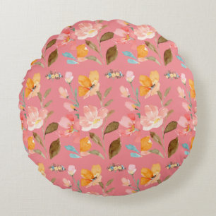 Monogram Elegante Roze Waterverf Rond Kussen
