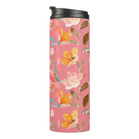 Monogram Elegante Roze Waterverf Thermosbeker (Geroteerd rechts)