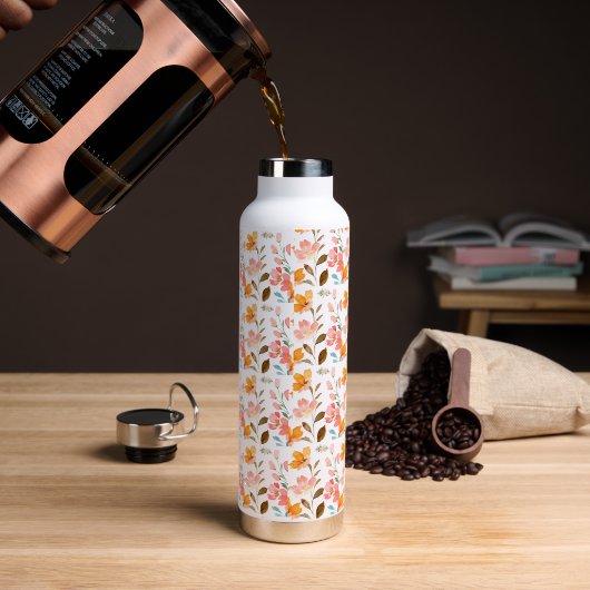 Monogram Elegante Roze Waterverf Waterfles (Koffie)
