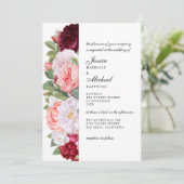 Monogram Elegante  Rozen Bourgondische bruiloft Kaart (Staand voorkant)