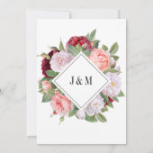 Monogram Elegante  Rozen Bourgondische bruiloft Kaart (Achterkant)