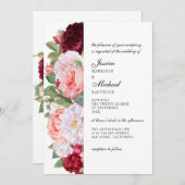 Monogram Elegante  Rozen Bourgondische bruiloft Kaart (Voorkant / Achterkant)