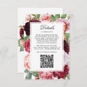 Monogram Elegante Rozen Bruiloft Details QR Code Informatiekaartje (Voorkant / Achterkant)