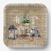 Monogram Elegante rustieke waterverf Vakantie fees Papieren Bordje (Voorkant)