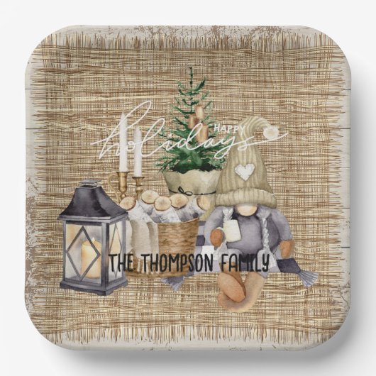 Monogram Elegante rustieke waterverf Vakantie fees Papieren Bordje (Voorkant)