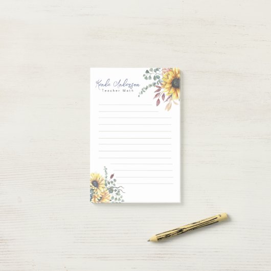 Monogram Elegante Rustieke Zonnebloemen Wiskunde L Post-it® Notes (Op bureau)