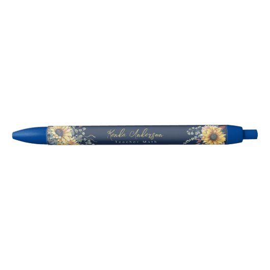 Monogram Elegante Rustieke Zonnebloemen Wiskunde L Zwarte Inkt Pen (Voorkant)