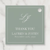 Monogram Elegante Salie Groen Dank u Bruiloft Bedankjes Labels (Achterkant)