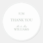 Monogram Elegante Salie Groen Dank u Bruiloft Ronde Sticker (Voorkant)