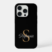 Monogram Elegante Script Naam Zwart Goud iPhone Hoesje (Achterkant)
