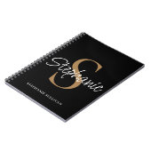 Monogram Elegante Script Naam Zwart Goud Notitieboek (Linkerzijde)