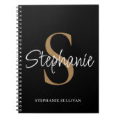 Monogram Elegante Script Naam Zwart Goud Notitieboek (Voorkant)