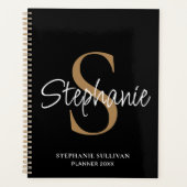 Monogram Elegante Script Naam Zwart Goud Planner (Voorkant)