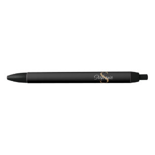 Monogram Elegante Script Naam Zwart Goud  Zwarte Inkt Pen