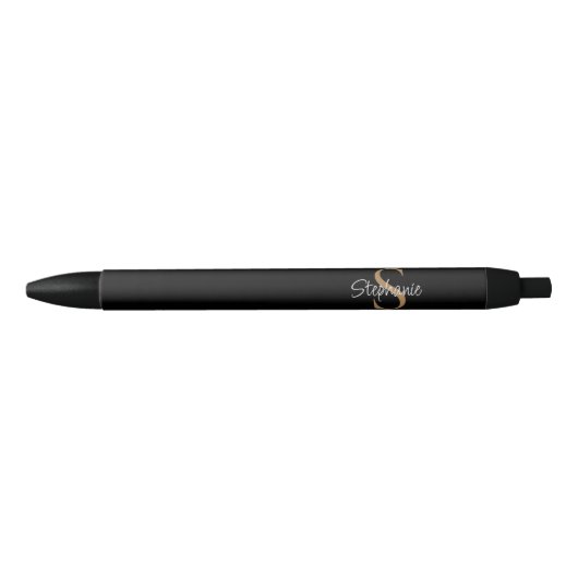 Monogram Elegante Script Naam Zwart Goud  Zwarte Inkt Pen (Voorkant)