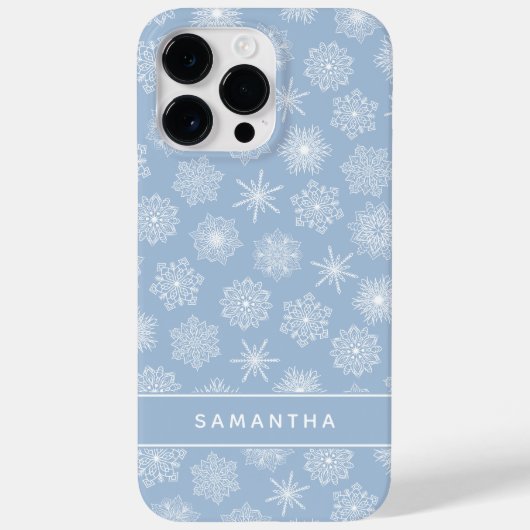 Monogram Elegante Sneeuwvlokken Blauwe Kerstmis Case-Mate iPhone Case (Achterkant)