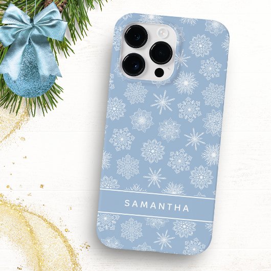 Monogram Elegante Sneeuwvlokken Blauwe Kerstmis Case-Mate iPhone Case