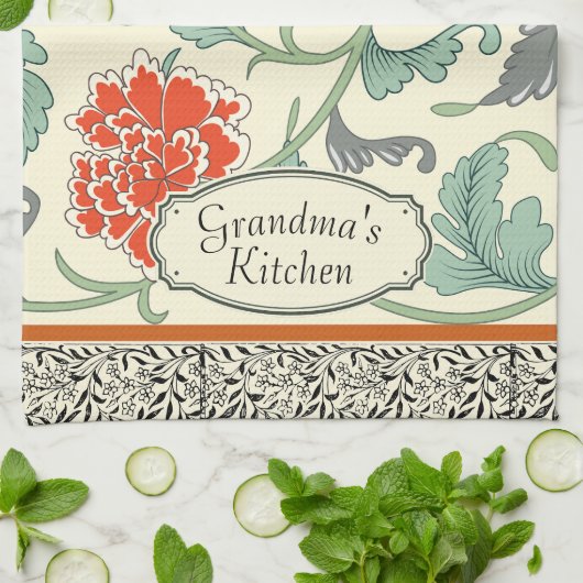 Monogram elegante stijlvolle bloemen Natuurlijk Theedoek (Gevouwen)