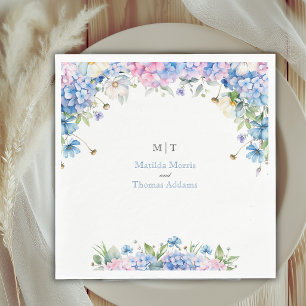 Monogram Elegante Stofblauwe Hortensia Bruiloft Servet
