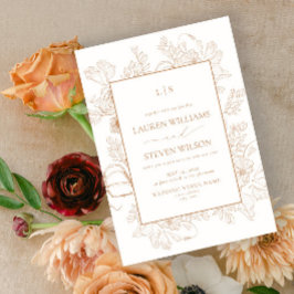Monogram Elegante Terracotta Bloemenlijn Trouwen Kaart