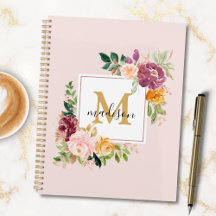 Monogram Elegante Watercolor Roos Bloemige Botanis