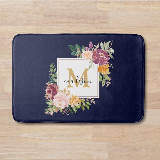 Monogram Elegante Waterverf Roos Bloemige Botanisc Badmat