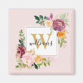 Monogram Elegante Waterverf Roos Bloemige Botanisc Magneet (Voorkant)