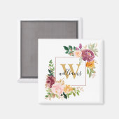 Monogram Elegante Waterverf Roos Bloemige Botanisc Magneet (Voorkant / Achterkant)