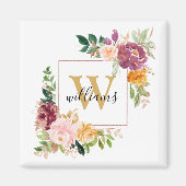 Monogram Elegante Waterverf Roos Bloemige Botanisc Magneet (Voorkant)
