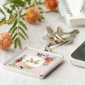 Monogram Elegante Waterverf Roos Bloemige Botanisc Sleutelhanger (Zijkant)