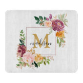 Monogram Elegante Waterverf Roos Bloemige Botanisc Snijplank (Voorkant)