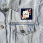 Monogram Elegante Waterverf Roos Bloemige Botanisc Vierkante Button 5,1 Cm (In situ)