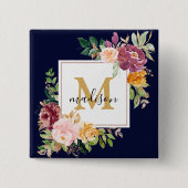 Monogram Elegante Waterverf Roos Bloemige Botanisc Vierkante Button 5,1 Cm (Voorkant)