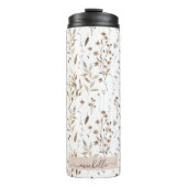 Monogram Elegante Waterverf Wildflowers Bladeren Thermosbeker (Voorkant)