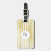 Monogram elegante witgouden folie gestreepte bagagelabel (Voorkant verticaal)