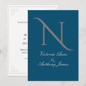 Monogram Elegante Zwart Goud Blad Huwelijksuitnodi Kaart (Voorkant / Achterkant)