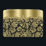 Monogram Elegante zwart-gouden  damast iPad Mini Cover<br><div class="desc">Elegant zwart en goud   bloemendamast patroon. Beschikbaar op andere producten.  monogram.</div>