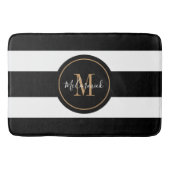 Monogram elegante zwarte en gouden witte strepen badmat (Voorkant)