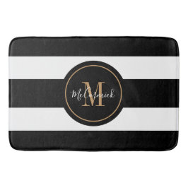Monogram elegante zwarte en gouden witte strepen badmat