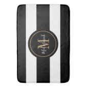 Monogram elegante zwarte en gouden witte strepen badmat (Voorkant Verticaal)