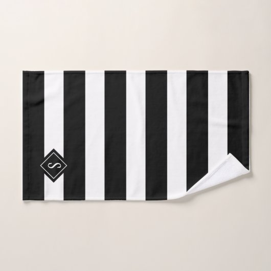 Monogram elegante zwarte en witte strepen bad handdoek (Handdoek)