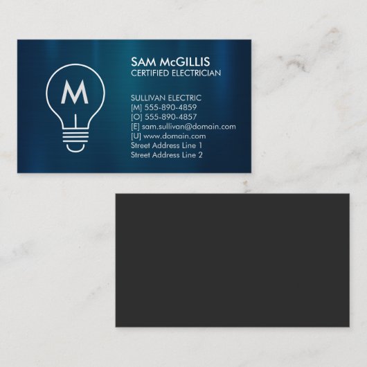 Monogram elektricien elektricien visitekaartje (Voorkant / Achterkant)